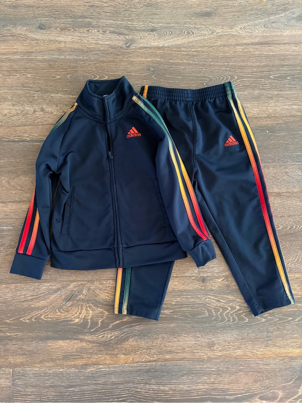 adidas Navy Kids Jog Set with Multicolor Side Stripes